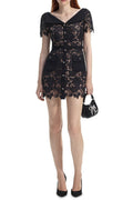 Flowering Girl Women Lace Buckle Mini Dress In Black