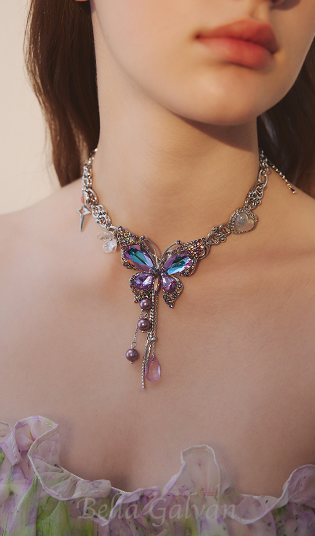 Flowering Girl Women teardrop tassel butterfly necklace