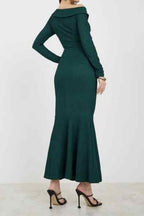 Flowering Girl Women Mermaid Long Sleeve Maxi Dress In Green