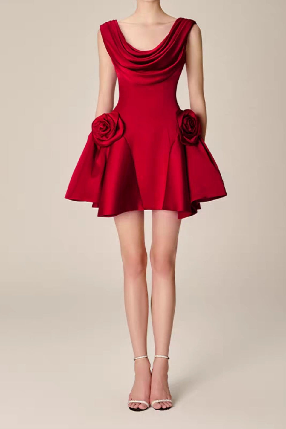 3d flower Pleated Sleeveless Mini Dress