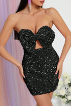 Flowering Girl Women Cut Out Front Bodycon Sequin Tube Mini Dress With Bow