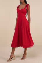 Flowering Girl Women Berry Red Tie-Strap A-Line Midi Dress