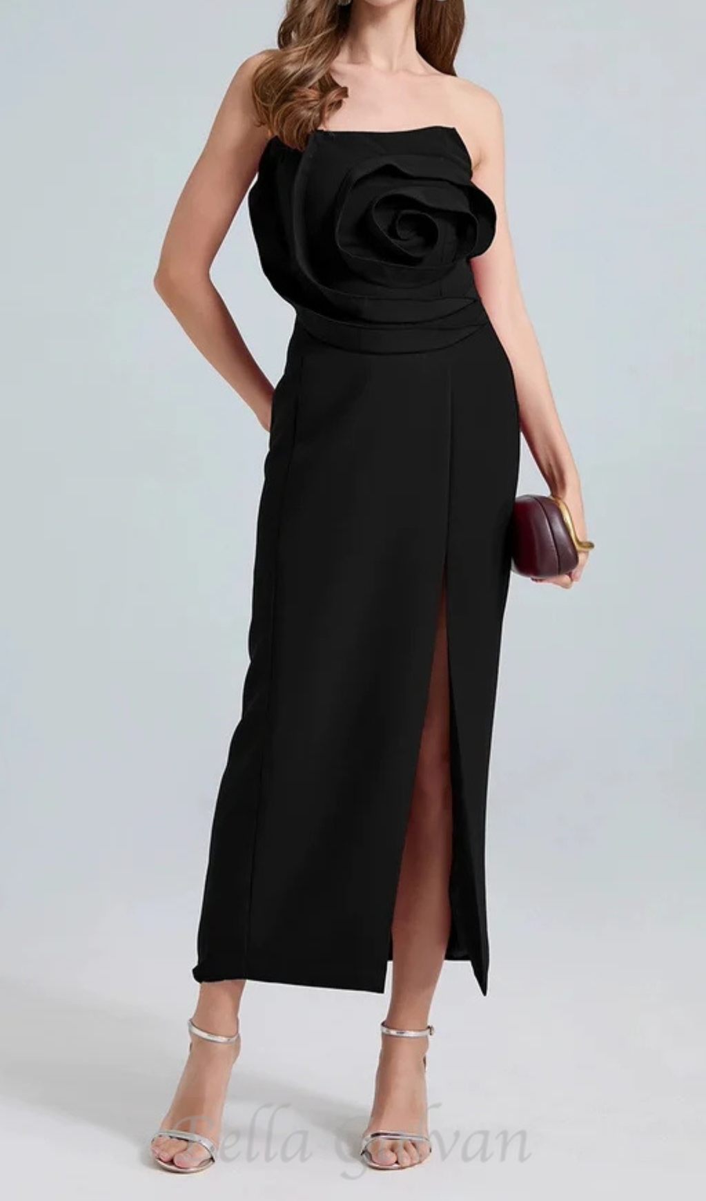 Flowering Girl Women michelle 3d flower strapless midi dress in black