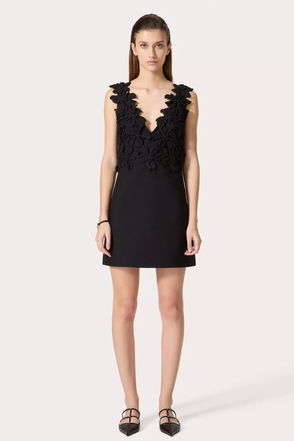 Flowering Girl Women Floral V Neckline Mini Dress In Black