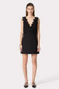 Flowering Girl Women Floral V Neckline Mini Dress In Black