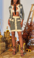 Flowering Girl Women Houndstooth Knitted Skirt Set