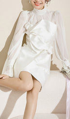 Flowering Girl Women White Mesh Long Sleeve Mini Dress