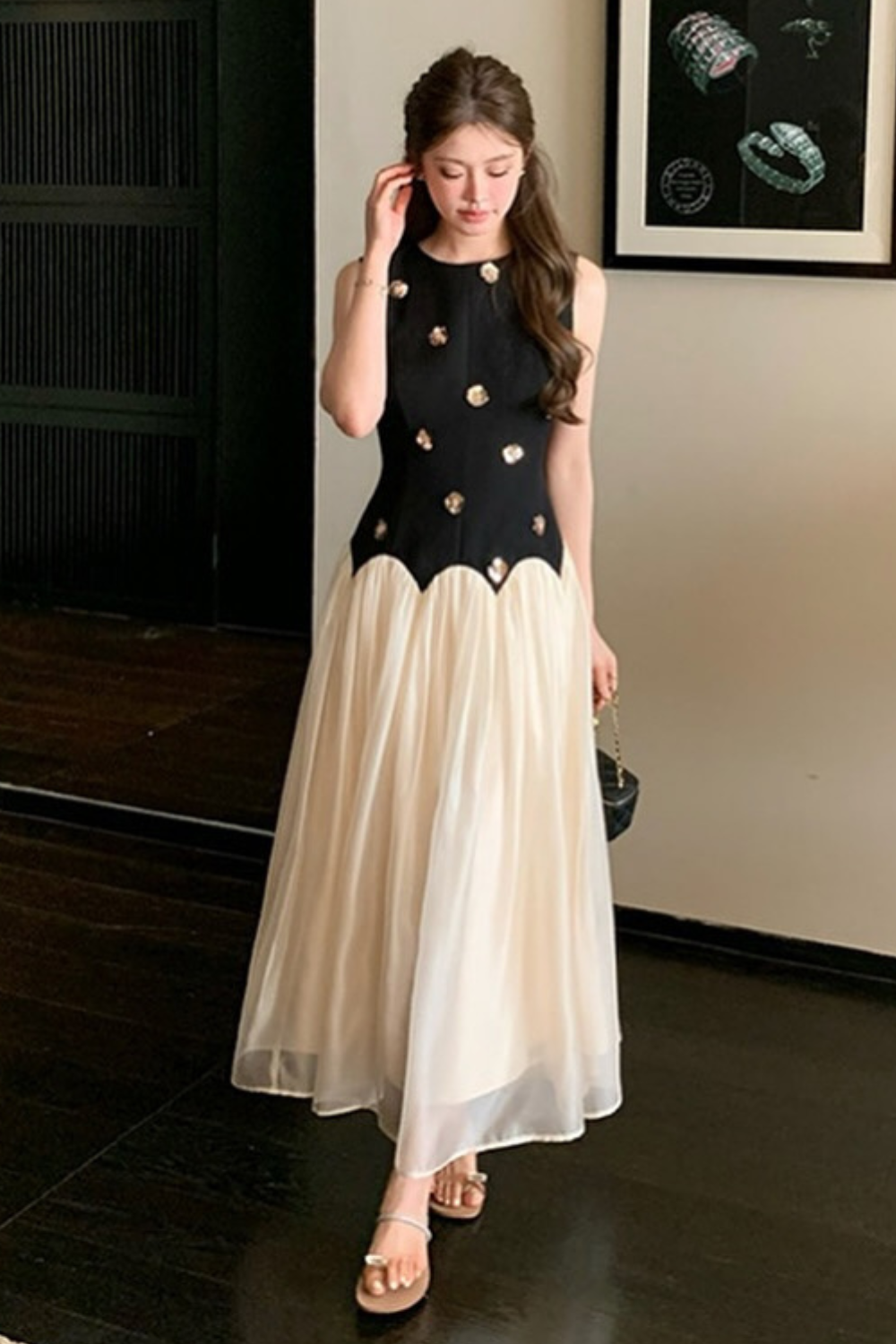 Flowering Girl Women Stereoscopic Flower sleeveless mesh midi dress