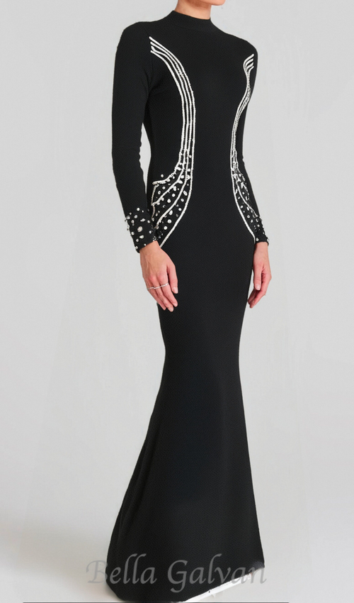 Flowering Girl Women Ashley crystal embellished bodycon maxi dress in black