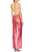 Flowering Girl Women Zora Sheer Sequin Deep V Neck Gown In Pink Red