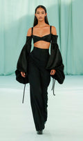 Flowering Girl Women Bubble Sleeve Two Piece Suit In Black