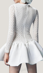 Flowering Girl Women Lace Patchwork Puff Mini Dress in white