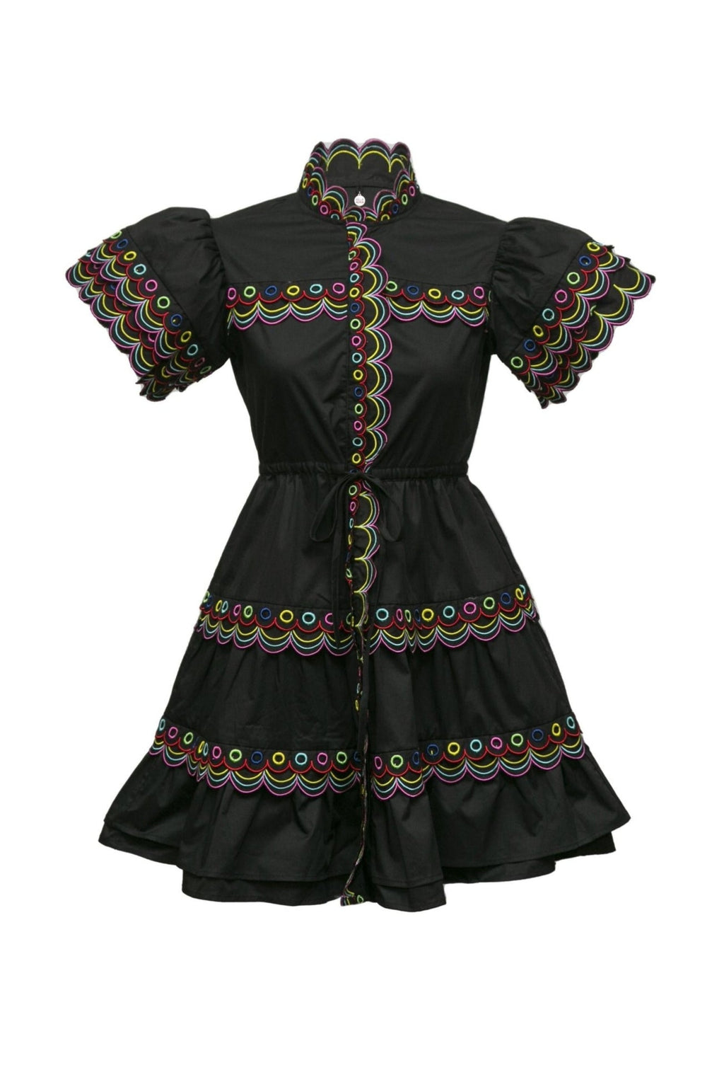 Flowering Girl Women Wavy Ruched Trim Mini Dress In Black