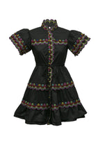 Flowering Girl Women Wavy Ruched Trim Mini Dress In Black