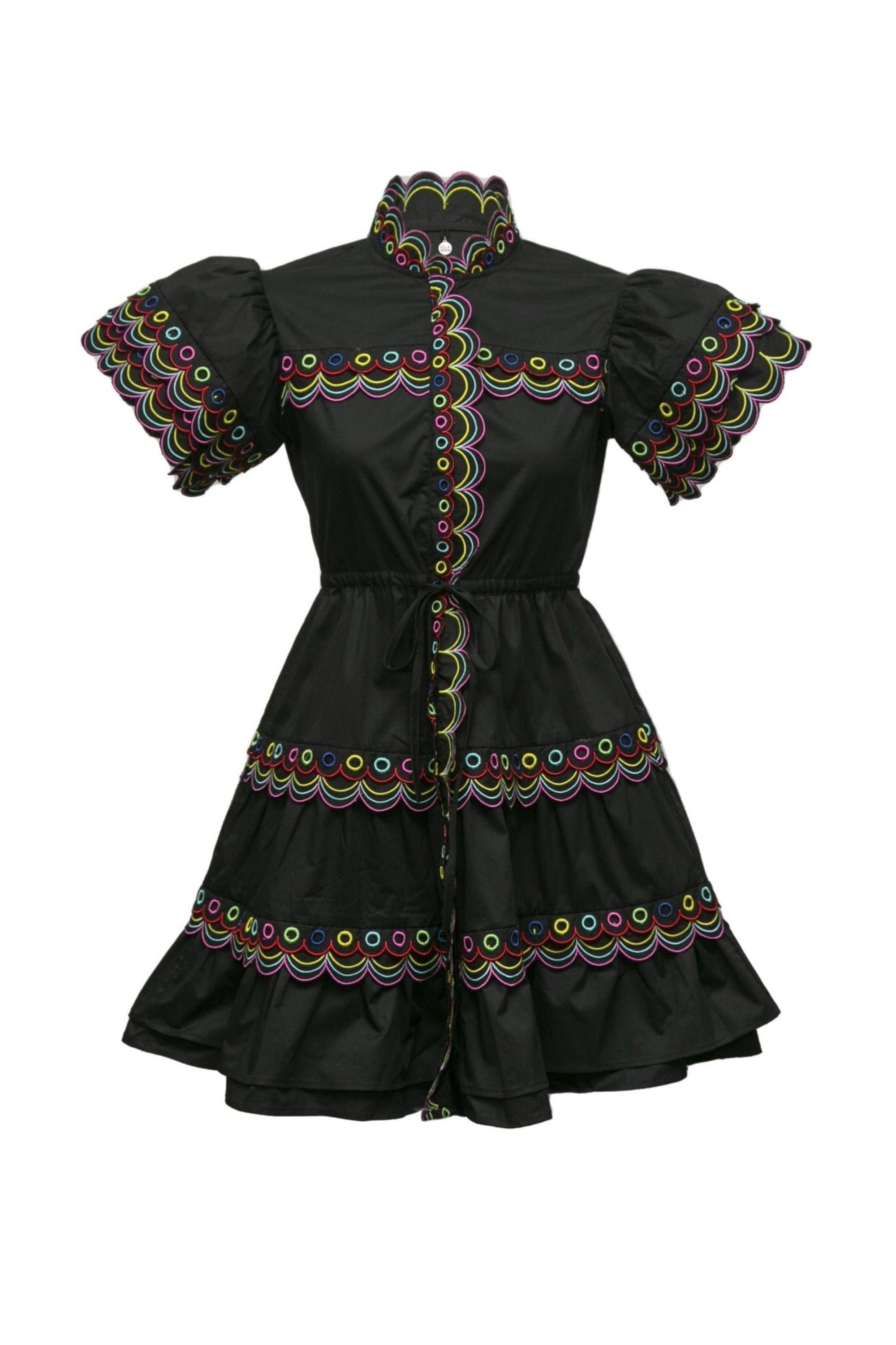 Flowering Girl Women Wavy Ruched Trim Mini Dress In Black