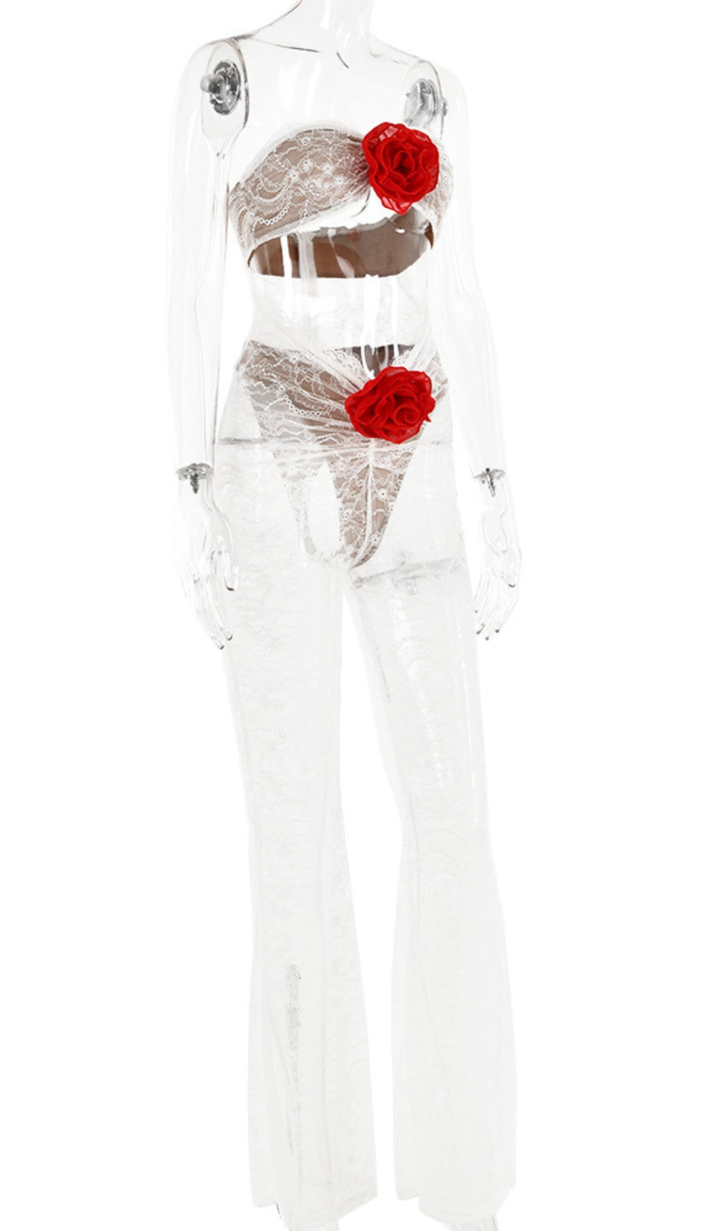 Flowering Girl Women Flower Lace Hollow Jumpsuit In White