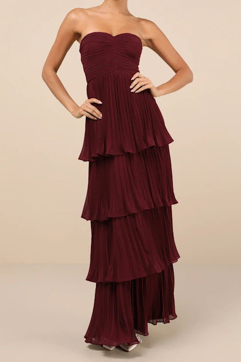 Flowering Girl Women Strapless Tiered Maxi Dress in Plum Purple