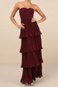 Flowering Girl Women Strapless Tiered Maxi Dress in Plum Purple