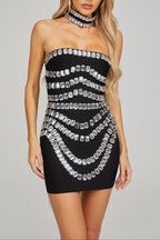 Zenobia Crystal Embellished Strapless Mini Dress In Black