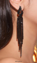 Flowering Girl Women Dunya Black Rhinestone Tassel Earrings