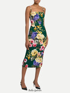 Flowering Girl Women floral print sheath midi dress in green