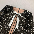 Flowering Girl Women pearl embellished cut out bow mini dress in black