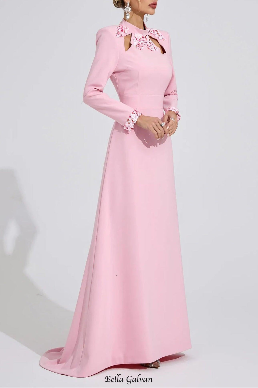 shirley Light Pink rhinestone cutout Mermaid Maxi Dress