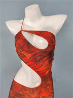 Flowering Girl Women Cut Out Printed Maxi Dress Orange