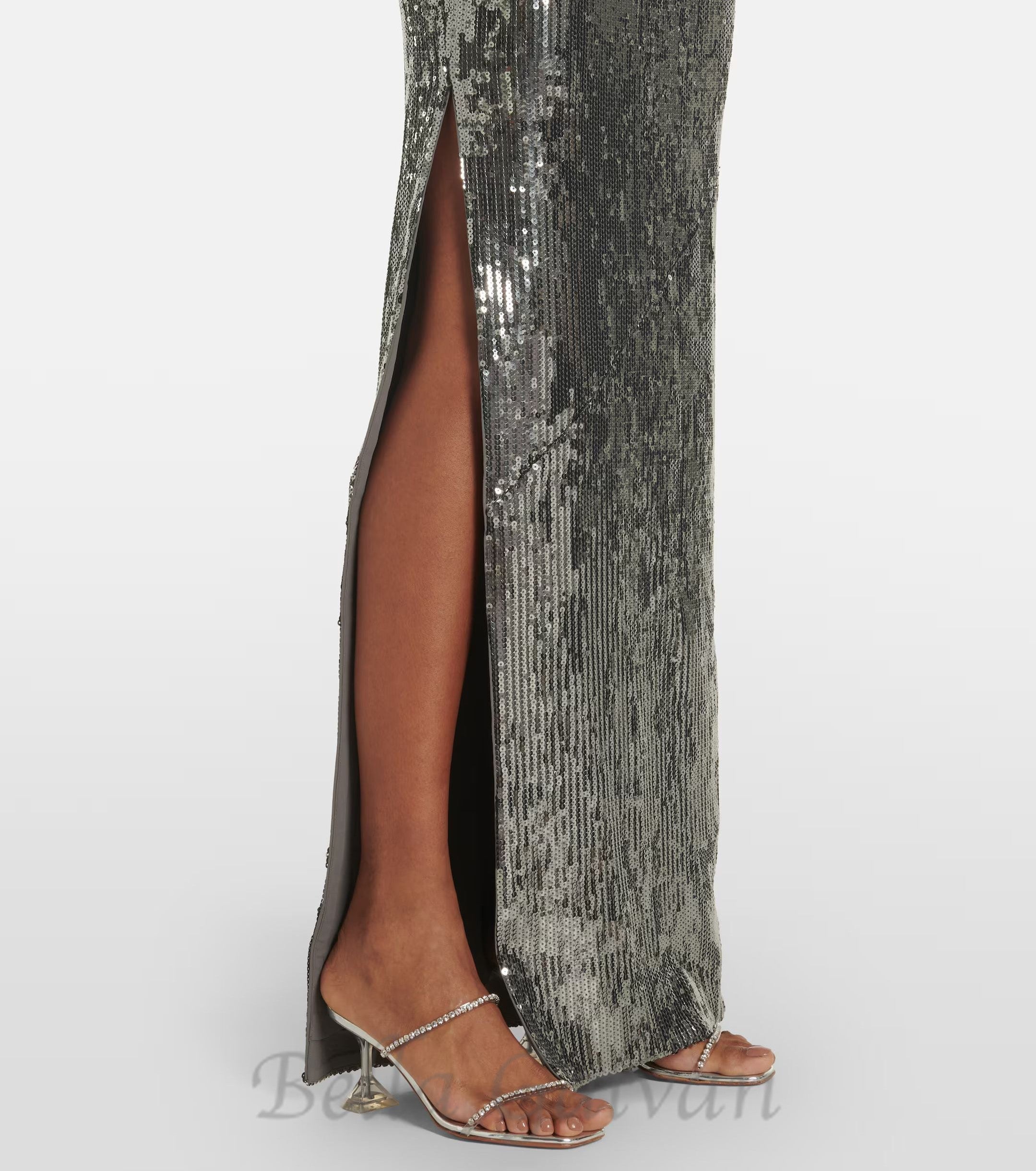 Flowering Girl Women Floral-appliqué sequin gown in silver