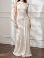 White Off-Shoulder Draped Maxi Dress