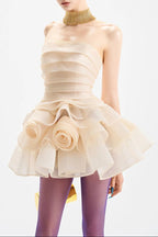 Flowering Girl Women Coral Off-Shoulder Layer Trim Flower Mini Dress In Apricot