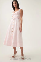 Flowering Girl Women sweetheart neckline belted midi dress in pink