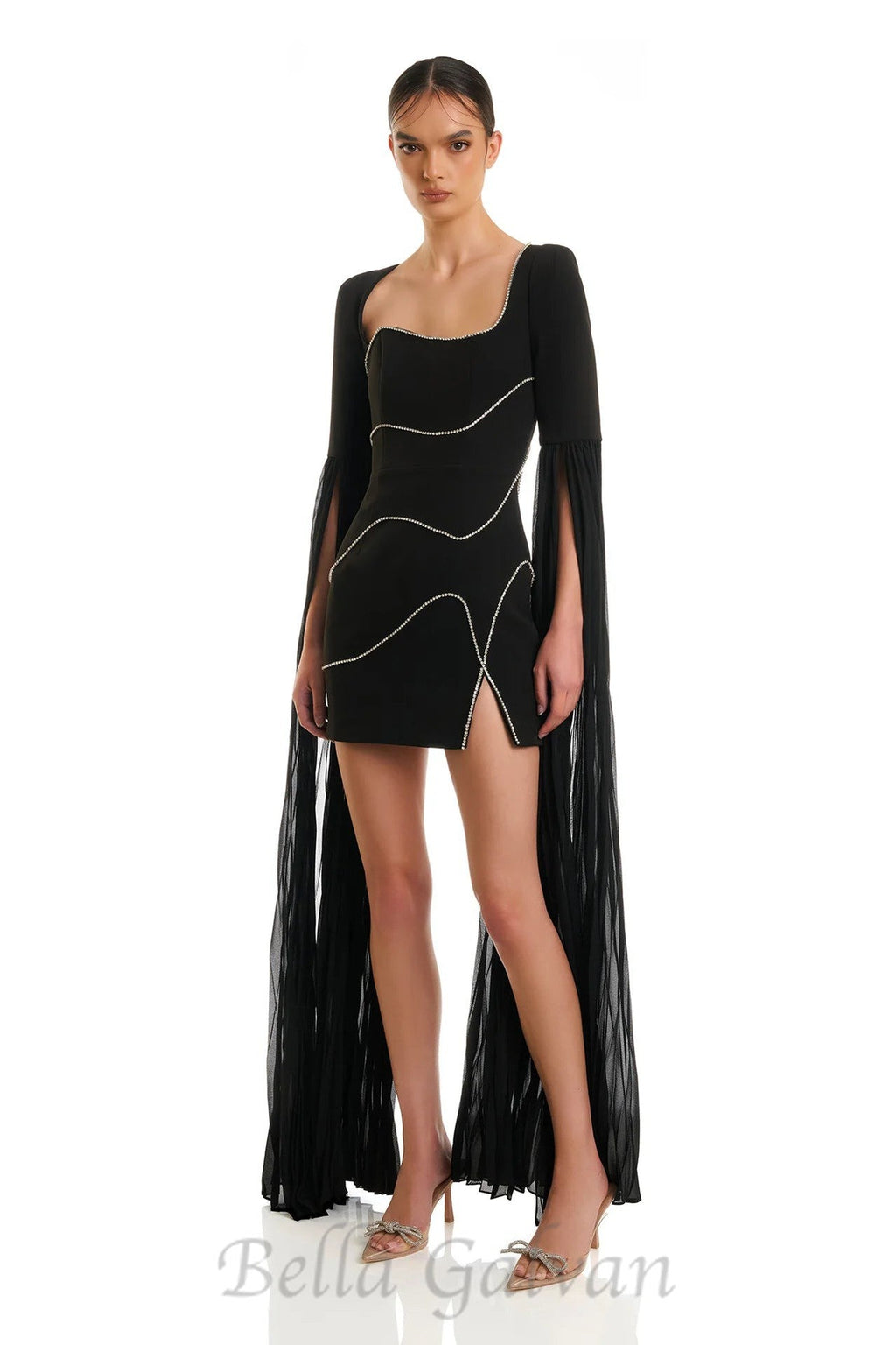 Flowering Girl Women crystal-stripe bodycon mini dress in black