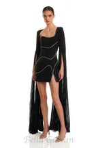 Flowering Girl Women crystal-stripe bodycon mini dress in black