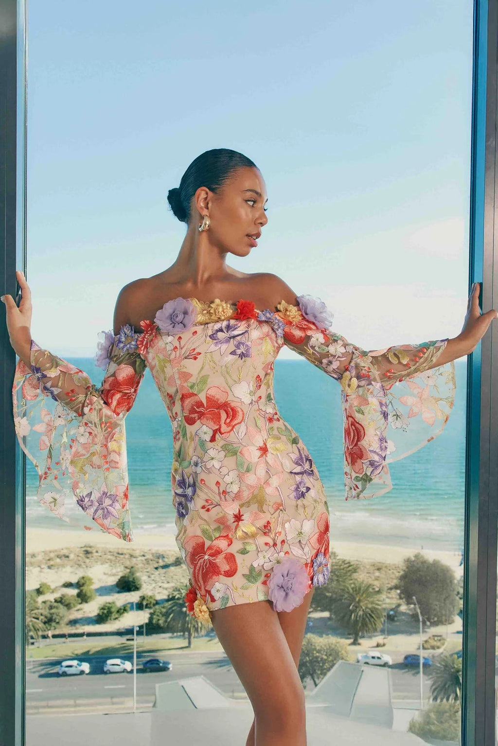 Flowering Girl Women Tabitha Multicolor Off Shoulder Mini Dress In Floral