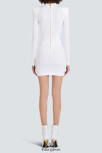 vicky v-neck button-detail ribbed mini dress in white