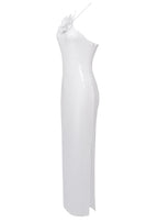 anila Glitter Rosette Halter Sequined Maxi Dress In White
