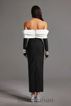 Flowering Girl Women off neck backless diamond bandage black maxi dress