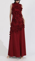 Flowering Girl Women ANNONA RED FLOWER EMBELLISHED MAXI DRESS