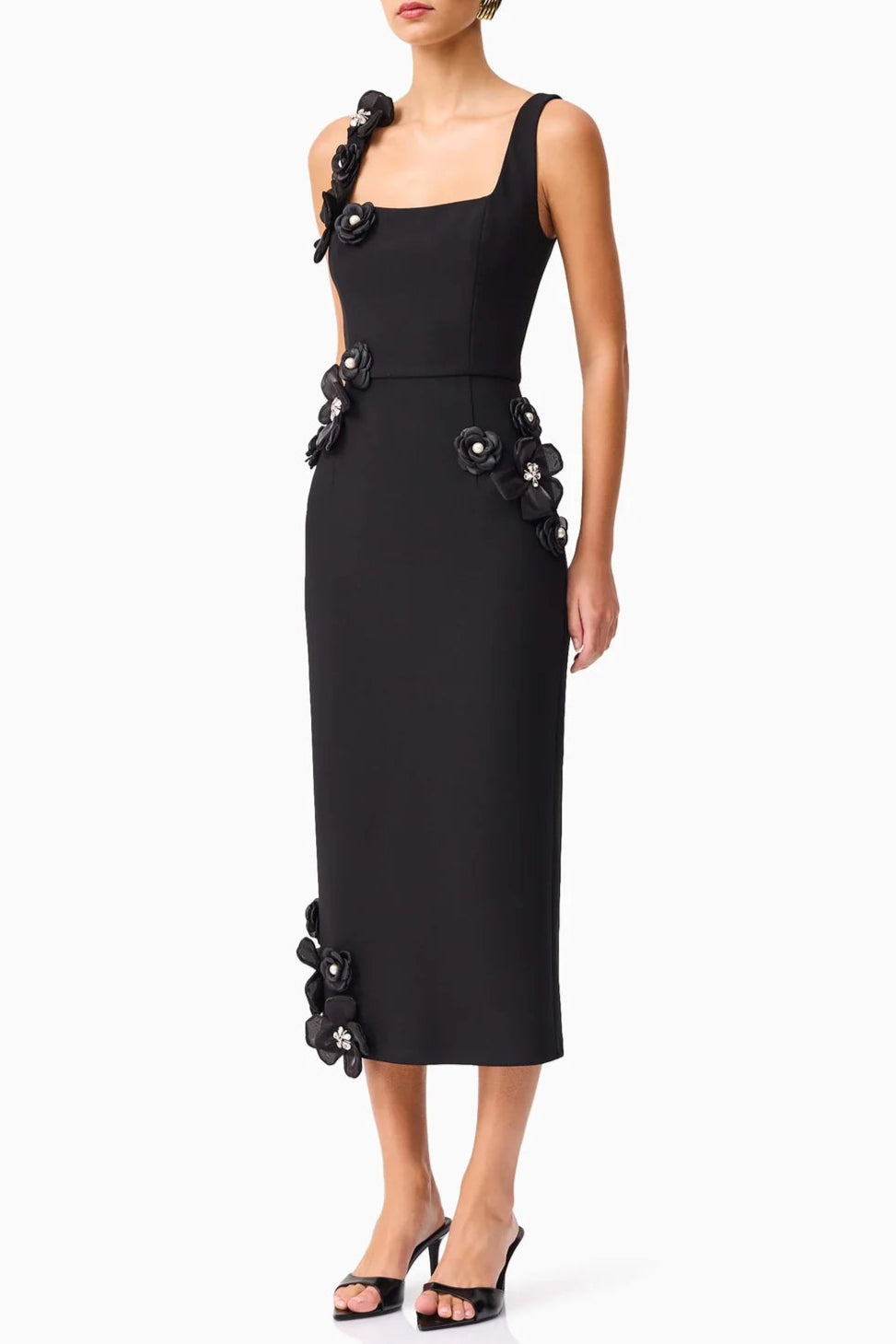 Flowering Girl Women Sabrina 3d Flower Midi Dress In Black