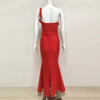 candice one-shoulder flower bodycon maxi dress in red
