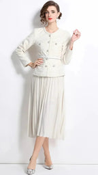 Flowering Girl Women CREAM SEQUIN BOUCLE TAILORED MIDI DRESS