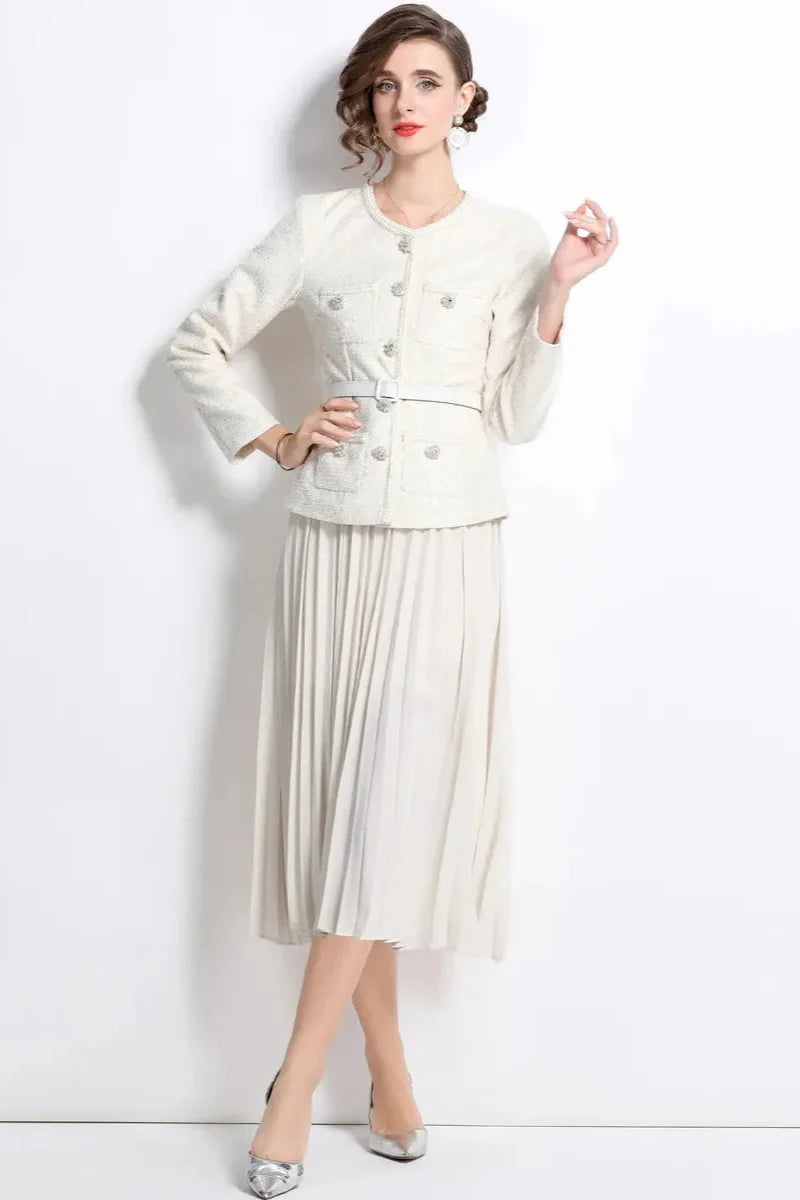 Flowering Girl Women Cream Sequin Boucle Tailored Midi Dress