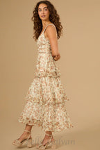 Flowering Girl Women floral midi dress in ivory-rust