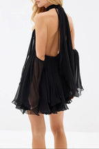 Flowering Girl Women Erica Halter Neck Lace-Up Backless Mini Dress - Black