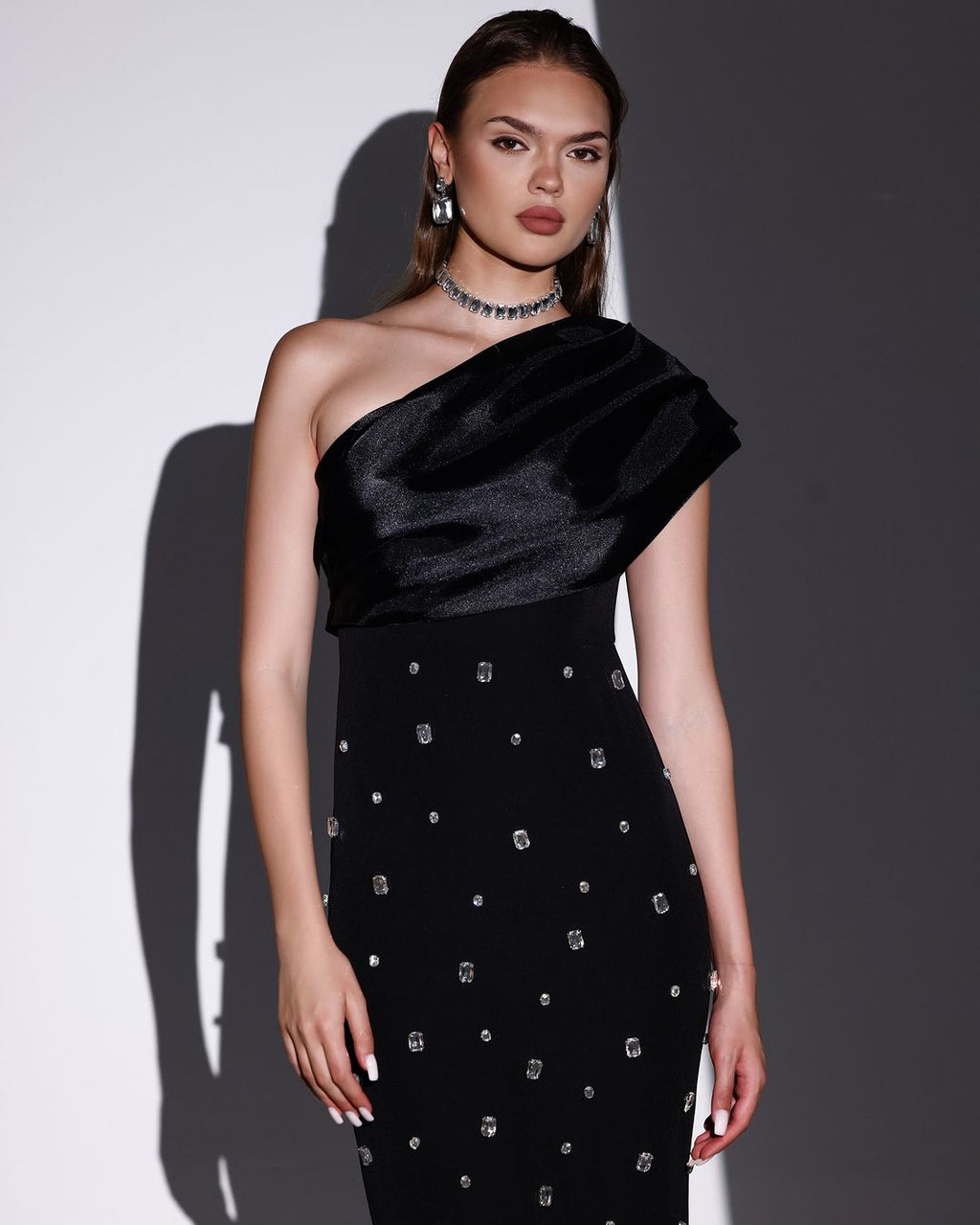 Flowering Girl Women one-shoulder crystal-embellished Bandage maxi dress in black