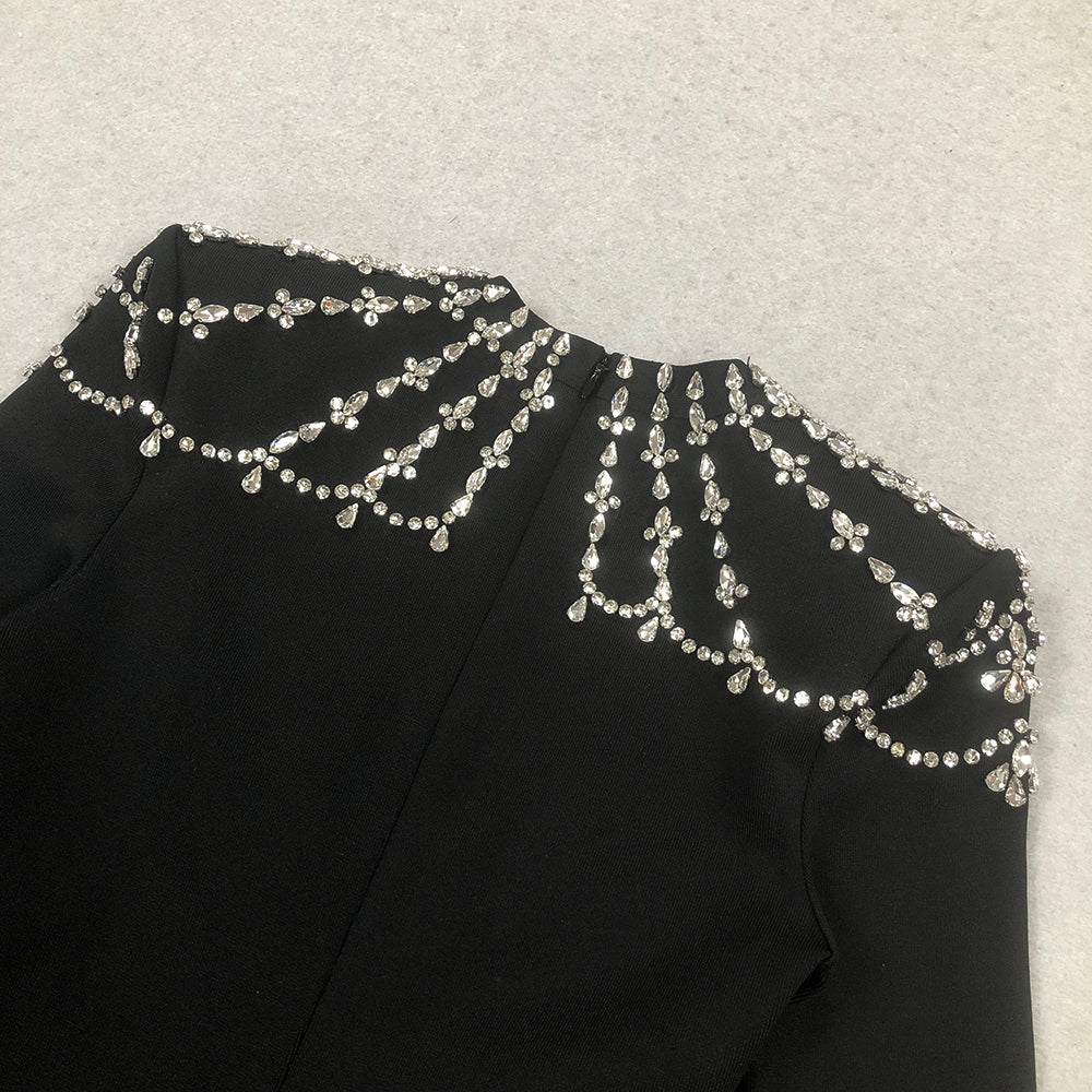 Flowering Girl Women crystal-embellished black long sleeve maxi dress
