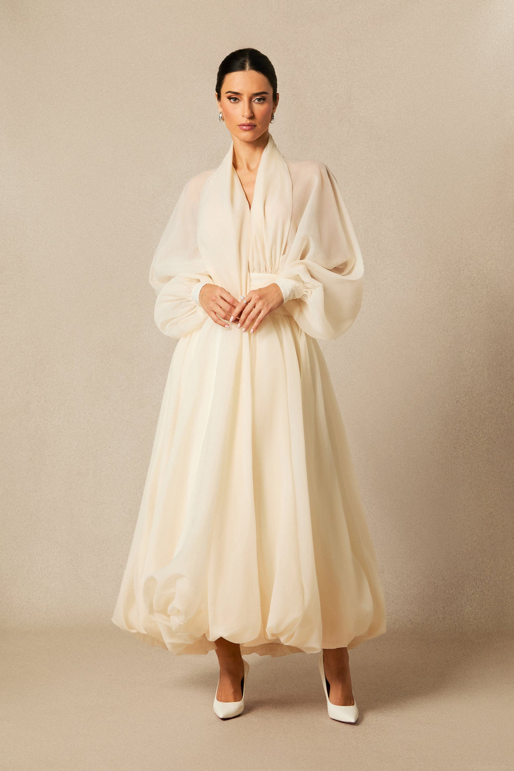 Lilly Deep V Neck Puff Sleeve Maxi Dress