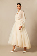 Lilly Deep V Neck Puff Sleeve Maxi Dress