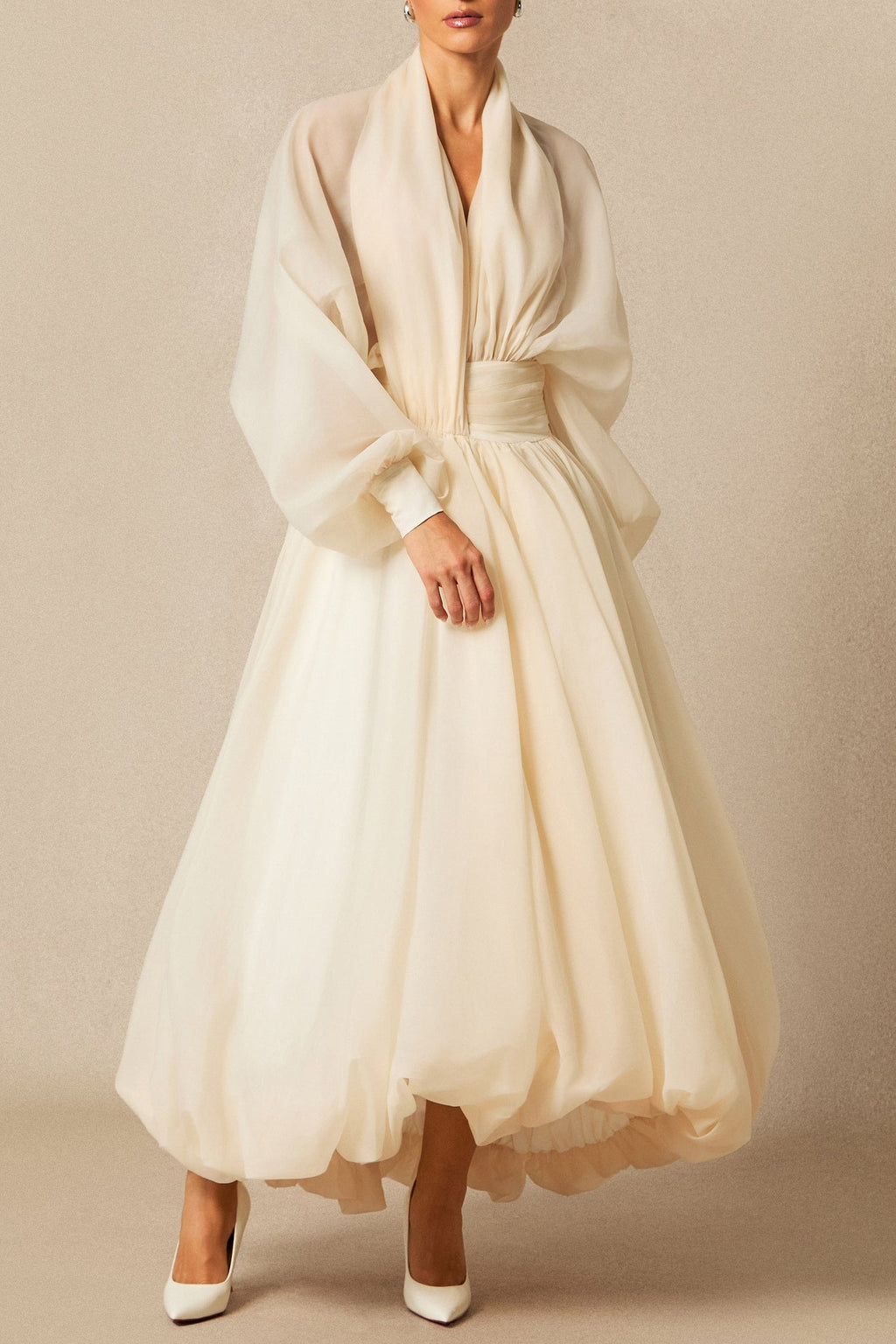 Lilly Deep V Neck Puff Sleeve Maxi Dress